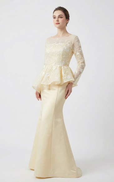 Formal Peplum Evening Gown with Modest Sleeves