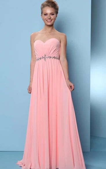 Maxi Ruched Sweetheart Sleeveless Chiffon Bridesmaid Dress