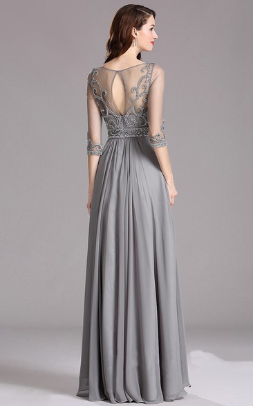 Empire Floor-Length Bateau 3 Empire Chiffon Beading Keyhole Dress ...