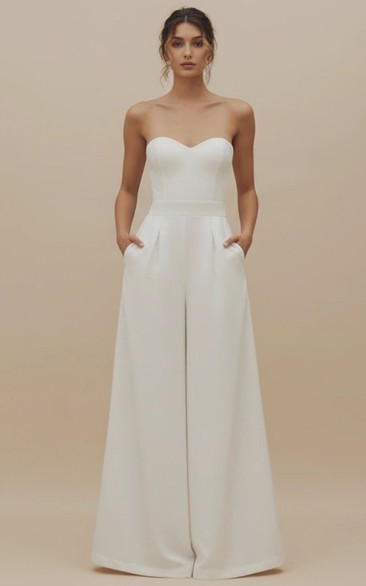 Strapless High Waist Wide Leg Wedding Jumpsuit
