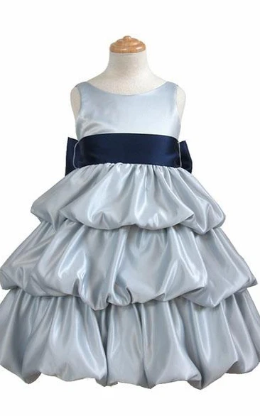 Sleeveless Tiered Satin Flower Girl Dress