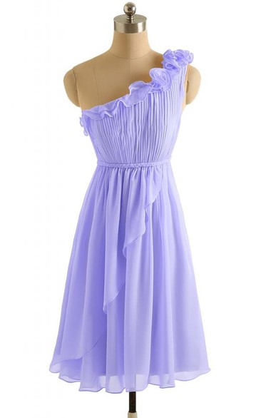 One-shoulder Ruffled Chiffon A-line Gown With Drapping