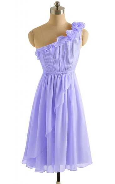 One-shoulder Ruffled Chiffon A-line Gown With Drapping