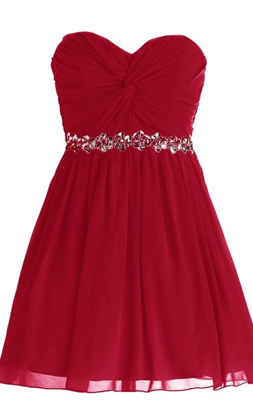 Sweetheart Pleated Short Dress With Sequins
