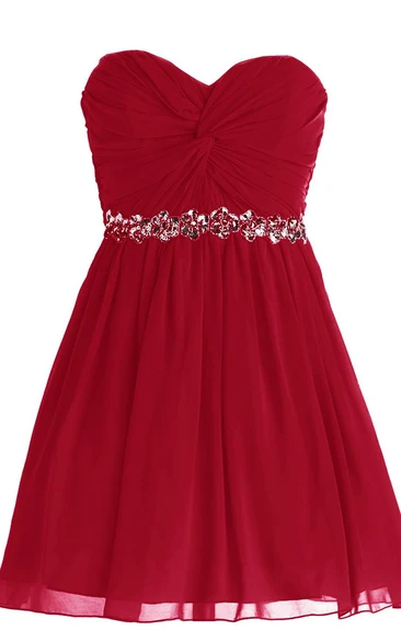 Sweetheart Pleated Short Dress With Sequins
