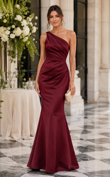 One-Shoulder Satin Mermaid Evening Gown