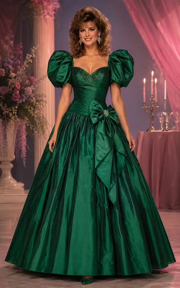 Princess Ball Gown Sweetheart Short Sleeve Taffeta Quinceanera Dress with Bows