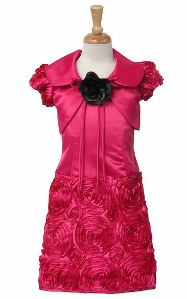Tea-Length Spaghetti Jacket Satin&Taffeta Flower Girl Dress