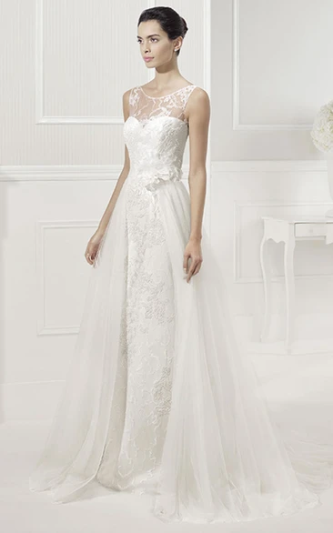 Jewel Neckline A-Line Tulle Bridal Gown With Lace And V Back