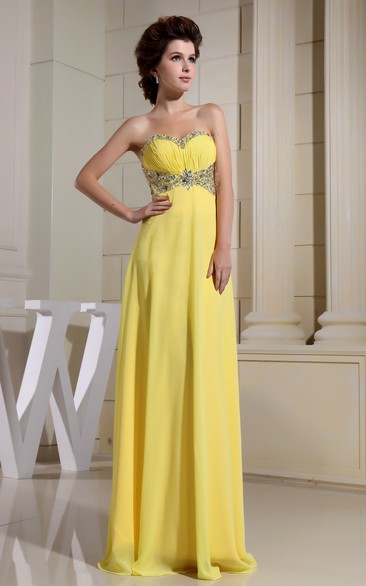 Adorable Chiffon Maxi Dress With Ruching and Beading