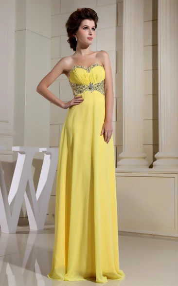 Adorable Chiffon Maxi Dress With Ruching and Beading