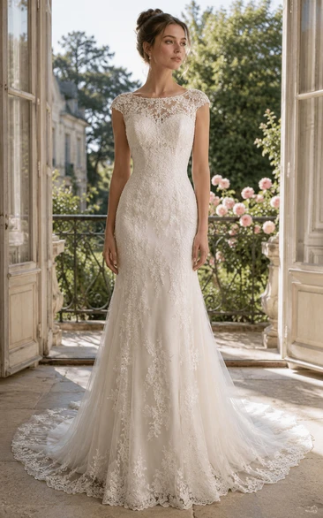 Bateau Lace Mermaid Vintage Wedding Dress