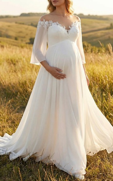 Boho Off Shoulder Maternity Wedding Dress with Lace Appliques