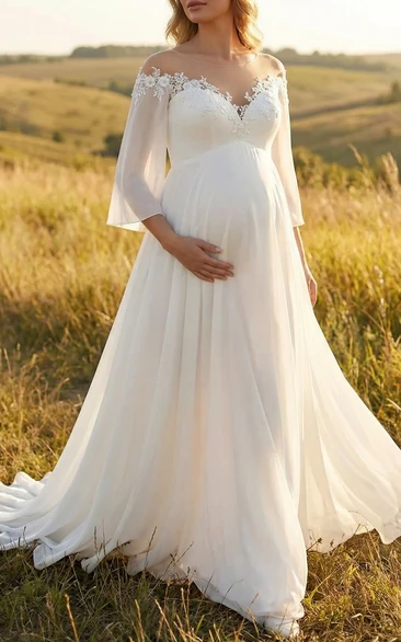 Boho Off Shoulder Maternity Wedding Dress with Lace Appliques
