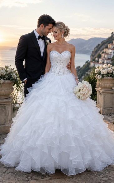Ball Gown Sweetheart Organza Princess Wedding Dress with Ruffles