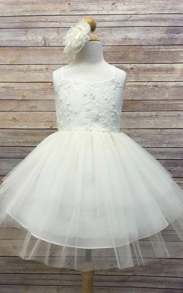 Knee-Length Spaghetti Beaded Tiered Tulle&Sequins Flower Girl Dress