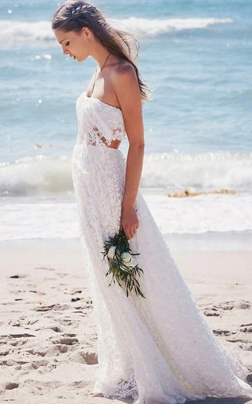 Two Piece Strapless Floor-length Lace Beach Boho Wedding Dress Wedding Dresses