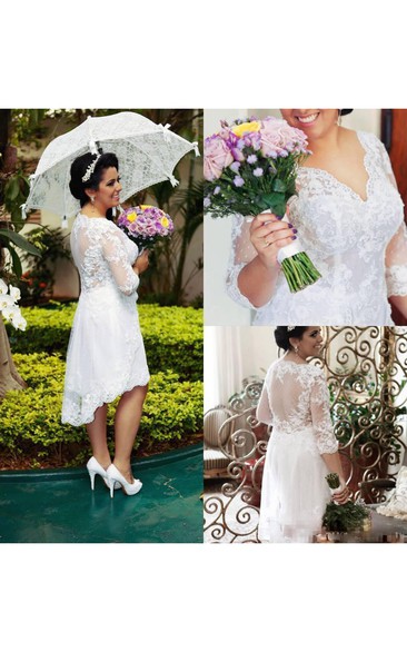 Hi Lo Vintage Plus Size Lace A Line Half Long Sleeves Illusion Bodice Short Bridal Dresses Garden