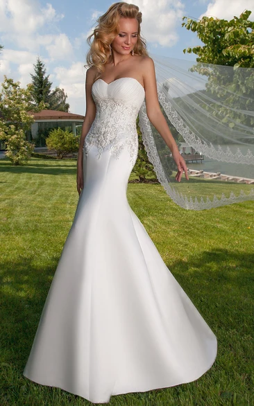 Mermaid Ruched Sweetheart Satin Wedding Dress With Lace Up