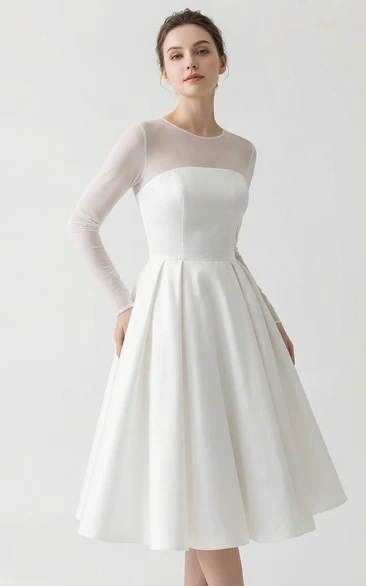 Long Sleeve Illusion Neckline Taffeta Bridal Dress