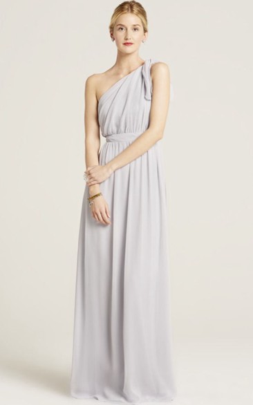 Sleeveless Ruched One-Shoulder Chiffon Bridesmaid Dress