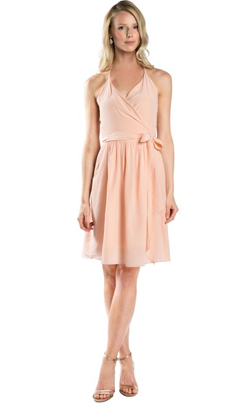 Short Bowed Sleeveless Spaghetti Chiffon Muti-Color Convertible Bridesmaid Dress