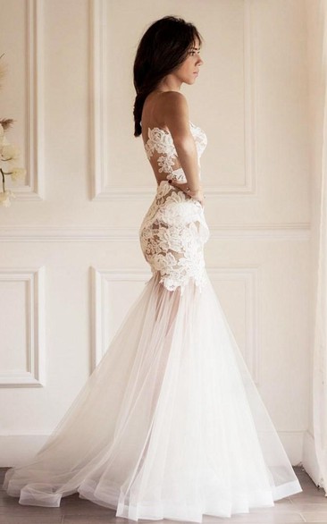 Sexy Illusion Sleeveless Mermaid Wedding Dress With Lace Appliques