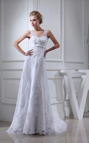 V-Neck Sleeveless Sheath Maxi Dress With Flower and Lace Appliques