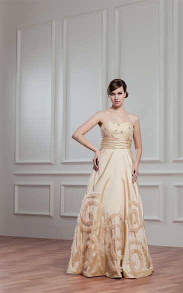 Sweetheart A-Line Pleated Beaded Top and Gown With Ruffles