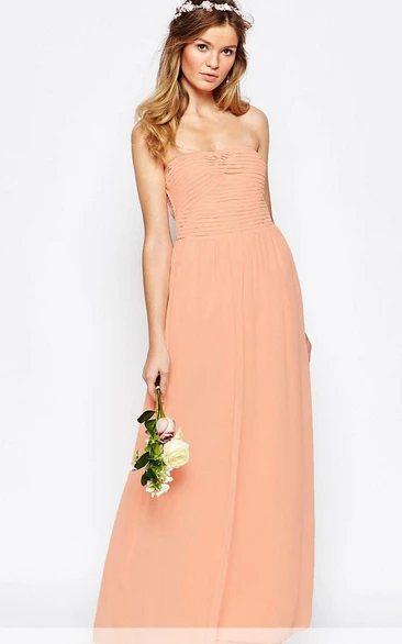 Ankle-Length Sheath Ruched Strapless Chiffon Bridesmaid Dress