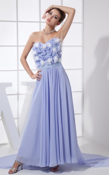 Sweetheart Chiffon Long Pleated Dress With Floral Top