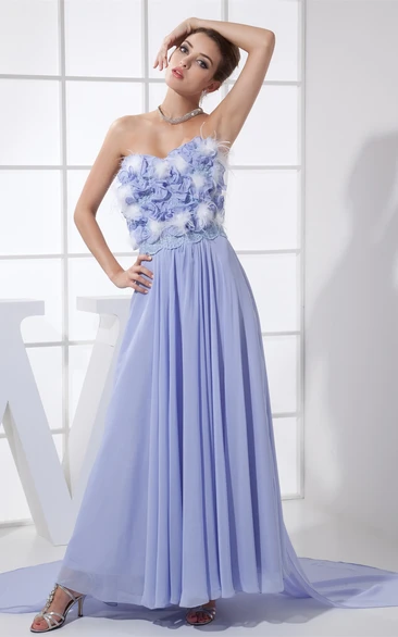 Sweetheart Chiffon Long Pleated Dress With Floral Top