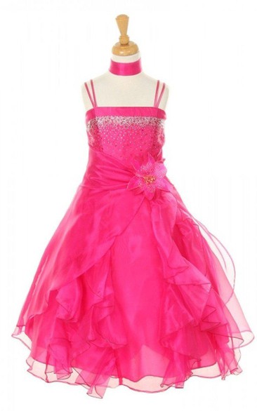 Sleeveless A-line Dress With Sequins and Spagetti Straps