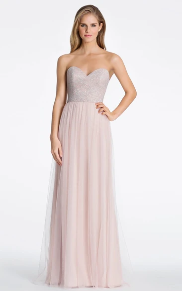 Beaded Sleeveless Sweetheart Tulle Bridesmaid Dress With Low-V Back