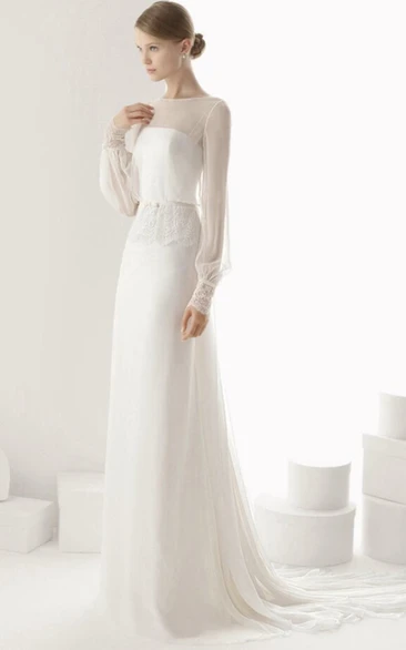 Chiffon Long Sleeve Minimalistic Sheath Bride Wedding Dress