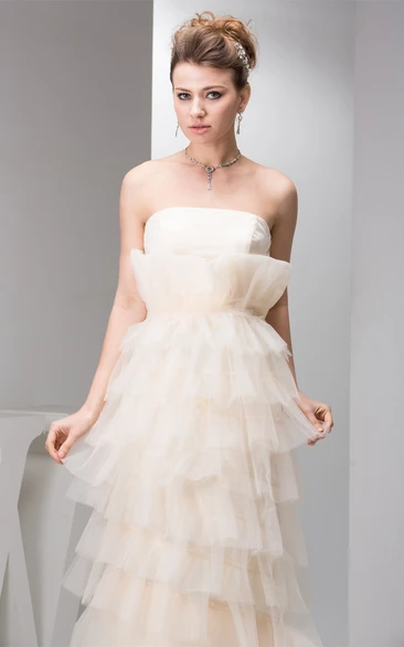Strapless Floor-Length Tulle Pleats and Dress With Tiers