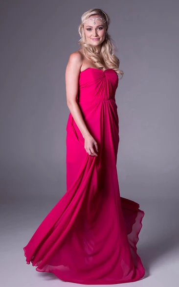 Ruched Sleeveless Sweetheart Empire Chiffon Bridesmaid Dress With Brush Train