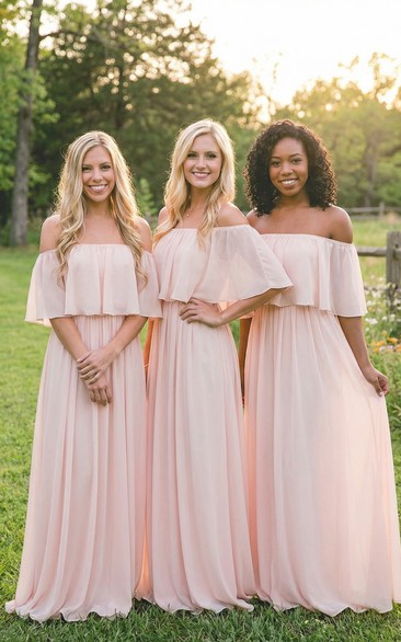 Ruched Off-the-Shoulder Chiffon Formal Gown