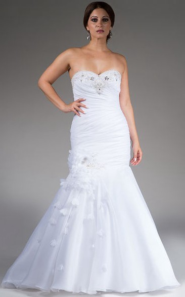 Crystal Sweetheart Mermaid Organza Bridal Gown With Floral Skirt