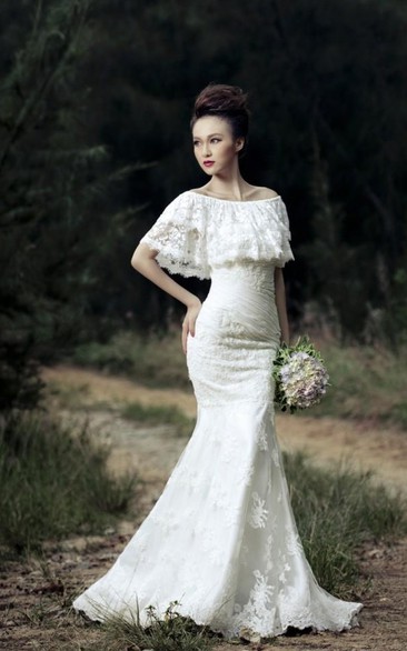 Designer Lace Mermaid Wedding Dress Off-the-Shoulder Lace-Up Floor Length