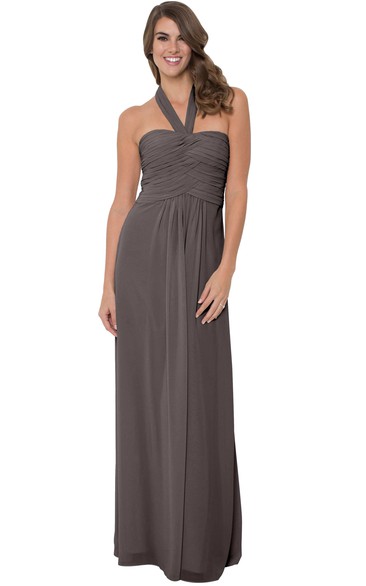 Sleeveless Ruched Halter Chiffon Muti-Color Convertible Bridesmaid Dress