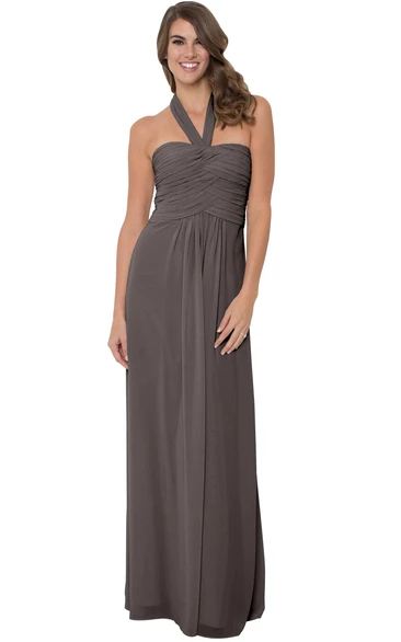 Sleeveless Ruched Halter Chiffon Muti-Color Convertible Bridesmaid Dress