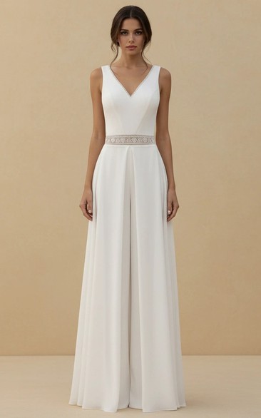 V Neck A-Line Wedding Jumpsuit
