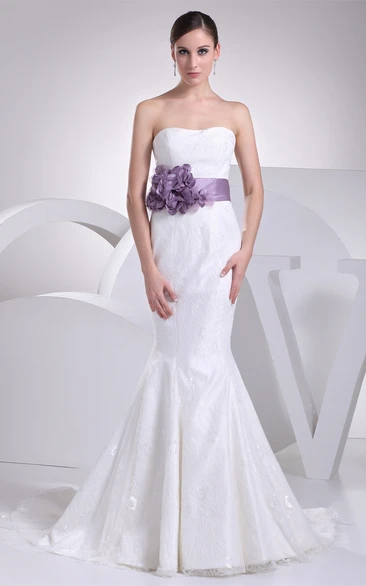 Sleeveless Appliqued Trumpet Silhouette and Dress With Floral Waist