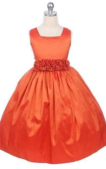 Tea-Length Tiered Taffeta Flower Girl Dress