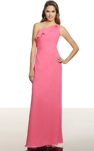 One-Shoulder Ruched Sleeveless Chiffon Bridesmaid Dress