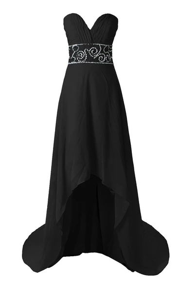 Ruched Bust High-low Dress With Crystal Embellishments