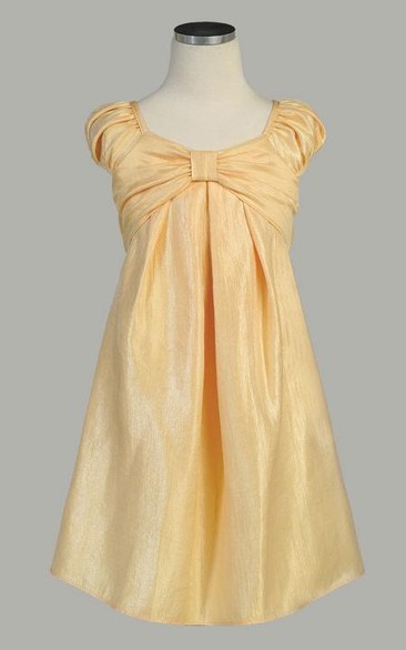 Midi Cap-Sleeve Ruched Satin Flower Girl Dress