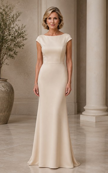 Cream Cap Sleeve Sheath Mother Dress