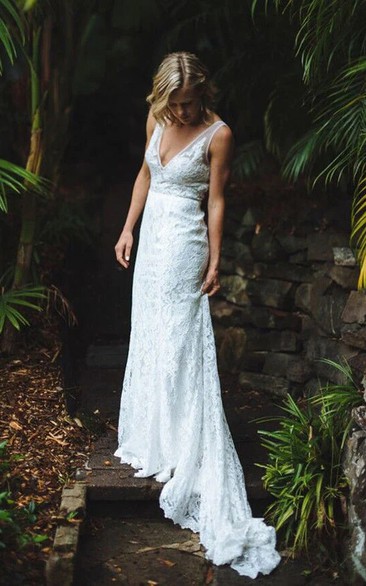 Lace V-neck Lace Vintage Backless Sheer Casual Wedding Dress